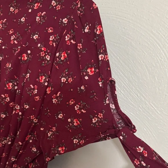 Francesca’s Burgundy Floral Wrap Dress - Picture 4 of 8
